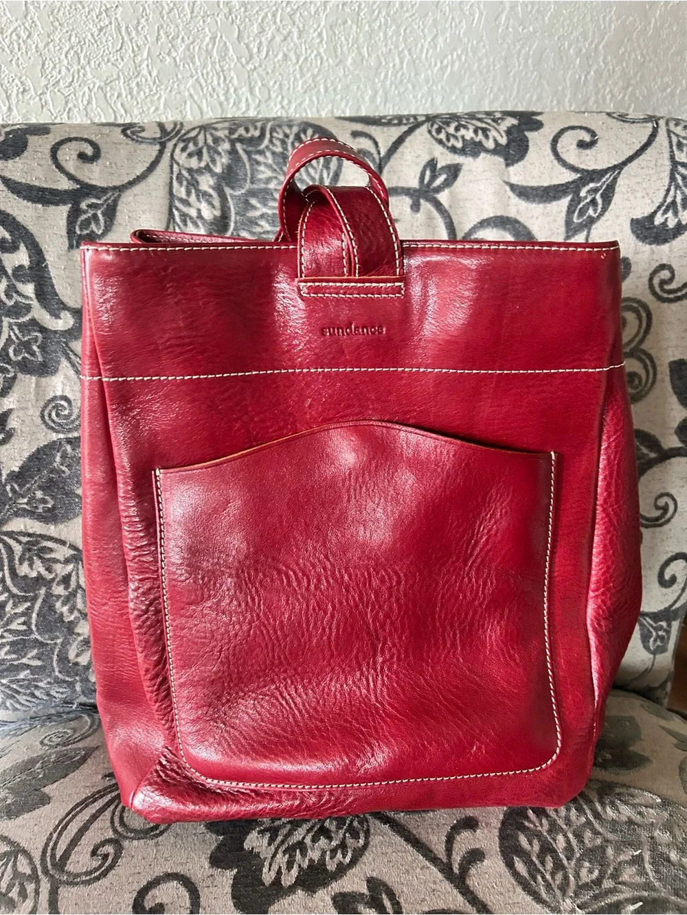Sundance Red Leather Backpack Tote Convertible Bag like NEW - Picture 8 of 8